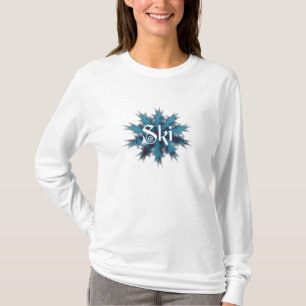 Blauwe en rode Snowflake Ski T-shirt