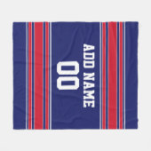 Blauwe en rode Sportstripes Aangepast naamnummer Fleece Deken (Voorkant (Horizontaal))
