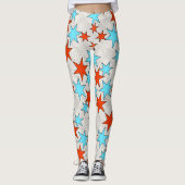 Blauwe en rode sterprint leggings (Voorkant)