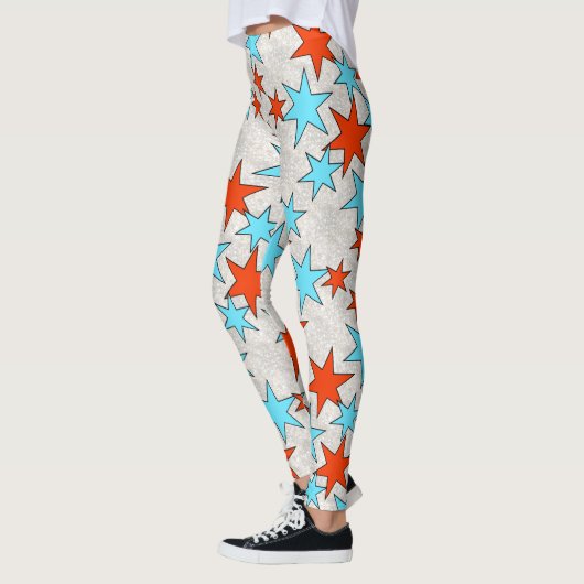 Blauwe en rode sterprint leggings (Links)