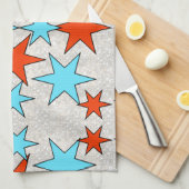 Blauwe en rode sterprint theedoek (Quarter Fold)