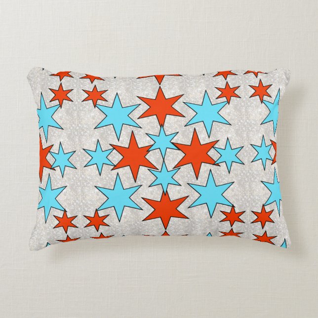 Blauwe en rode sterrenprint decoratief kussen (Voorkant)