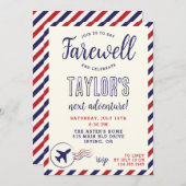 Blauwe en Rode Streep Afscheidsfeestuitnodiging Kaart (Voorkant / Achterkant)