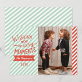 Blauwe en rode strepen Kerstmis Vakantie Fotokaart Feestdagenkaart (Voorkant / Achterkant)