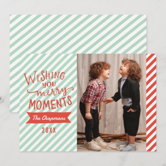 Blauwe en rode strepen Kerstmis Vakantie Fotokaart Feestdagenkaart (Voorkant / Achterkant)