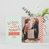 Blauwe en rode strepen Kerstmis Vakantie Fotokaart Feestdagenkaart (Staand voorkant)