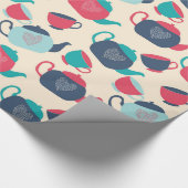 Blauwe en rode theepokken en theebekertjes cadeaupapier (Hoek)