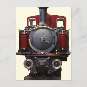 Blauwe en rode trein briefkaart