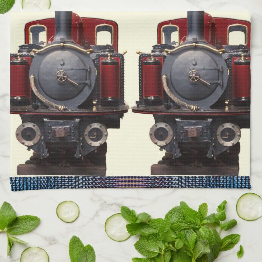 Blauwe en rode trein theedoek (Gevouwen)
