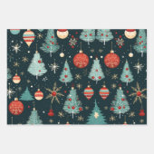 Blauwe en rode vintage kerstpatronen inpakpapier vel (Voorkant 2)