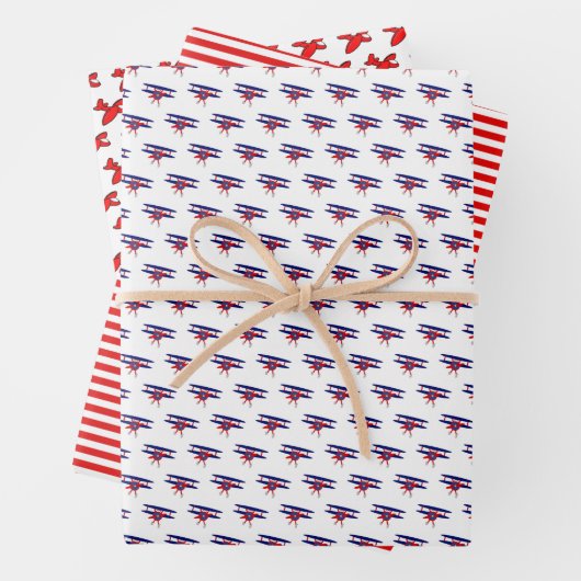 Blauwe en rode vliegtuigen van zaterdag inpakpapier vel (In situ)