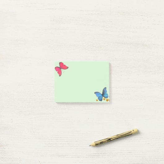 Blauwe en rode vlinders & gouden Confetti Stippen Post-it® Notes (Op bureau)
