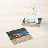 Blauwe en rode  vrachtwagens, olieverf kartonnen onderzetters (Insitu)