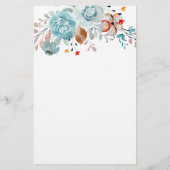 Blauwe en rode waterverf bloemen gepersonaliseerd briefpapier (Achterkant)