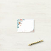 Blauwe en rode waterverf bloemen gepersonaliseerd post-it® notes (Op bureau)