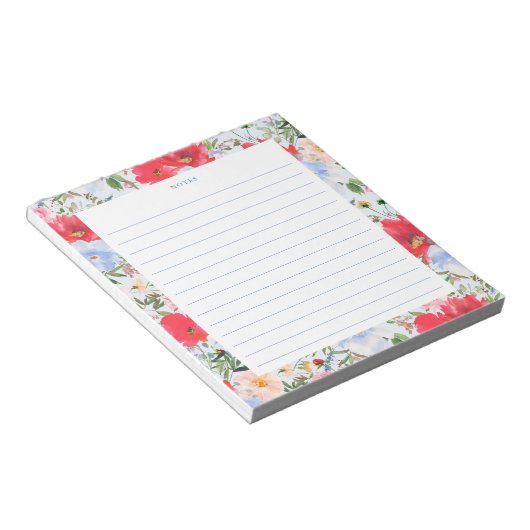 Blauwe en rode Waterverf bloemen Notitieblok (Schuin)