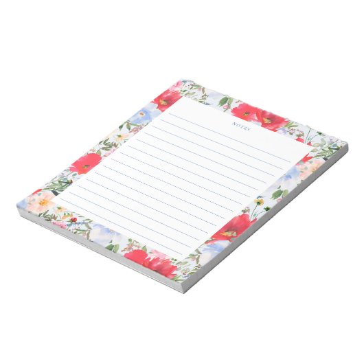 Blauwe en rode Waterverf bloemen Notitieblok (Linkerzijde)