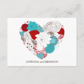 Blauwe en Rode Whimsical Bloemhart Ontvangstkaart Informatiekaartje (Achterkant)