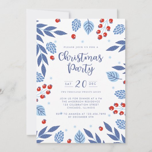 Blauwe en rode winterfeestdag kaart (Voorkant)