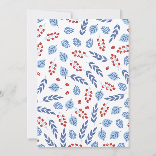 Blauwe en rode winterfeestdag kaart (Achterkant)