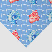 Blauwe en rode zeeschelpen tissuepapier (Detail)