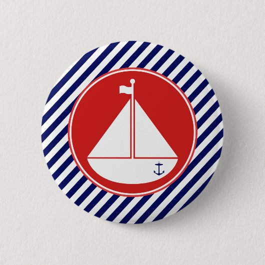 Blauwe en rode zeilboot ronde button 5,7 cm (Voorkant)
