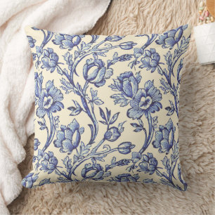 Blauwe en roomtulpen Toile Franse Country Decor Kussen