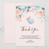 Blauwe en roze Baby flacon met ventilatorgrens Bedankkaart (Voorkant / Achterkant)