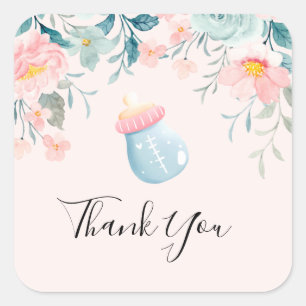 Blauwe en roze Baby flacon met ventilatorgrens Vierkante Sticker
