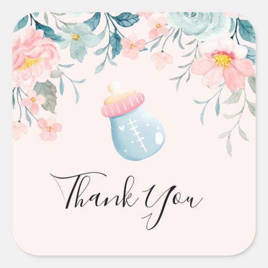 Blauwe en roze Baby flacon met ventilatorgrens Vierkante Sticker (Voorkant)