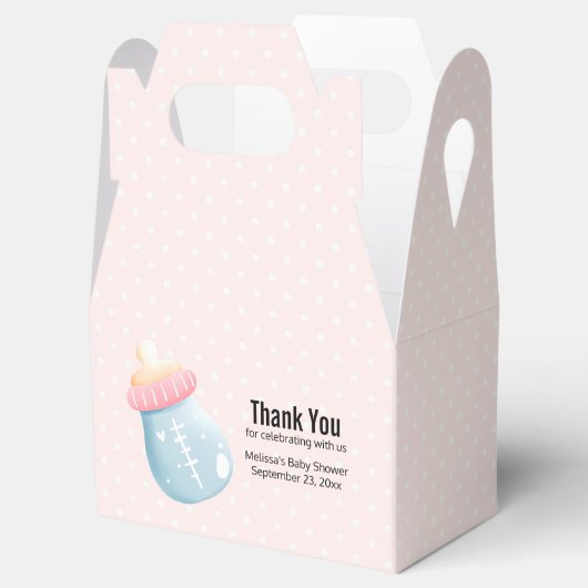 Blauwe en roze Baby fles met Cute Polka Dots Bedankdoosjes (Geopend)