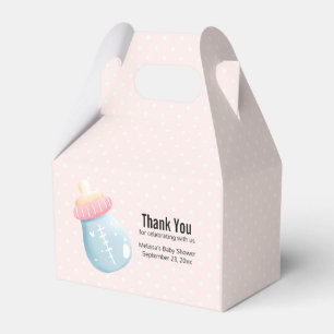Blauwe en roze Baby fles met Cute Polka Dots Bedankdoosjes