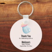 Blauwe en roze Baby flesjes Bedankt Baby shower Sleutelhanger (Voorkant)