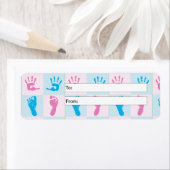 Blauwe en roze Baby Prints en roet Prints Etiket (Insitu)