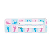 Blauwe en roze Baby Prints en roet Prints Etiket (Voorkant)