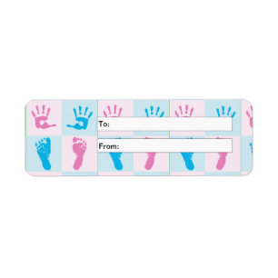 Blauwe en roze Baby Prints en roet Prints Etiket