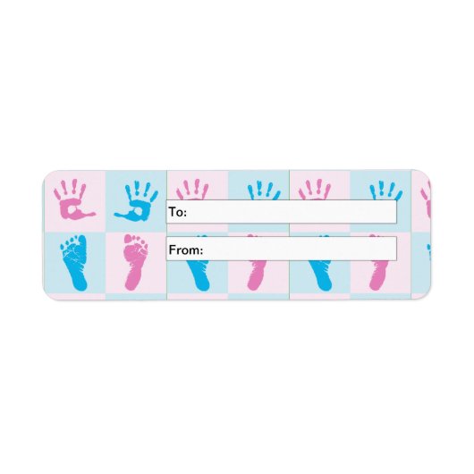Blauwe en roze Baby Prints en roet Prints Etiket (Voorkant)