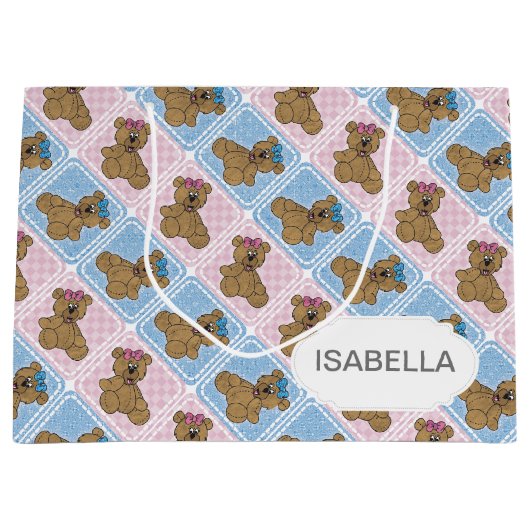 Blauwe en roze Baby Teddy Bears Groot Cadeauzakje (Voorkant)