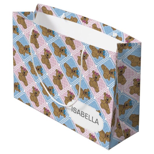Blauwe en roze Baby Teddy Bears Groot Cadeauzakje (Achterkant Gekanteld)