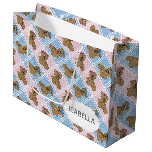 Blauwe en roze Baby Teddy Bears Groot Cadeauzakje (Voorkant Gekanteld)