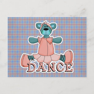 Blauwe en Roze Ballerina Dans Beer Briefkaart