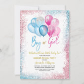 Blauwe en roze ballon Genderonderzoek Uitnodiging (Voorkant)