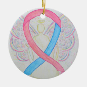 Blauwe en Roze Bewustheid Ribbon Angel Art Ornamen Keramisch Ornament