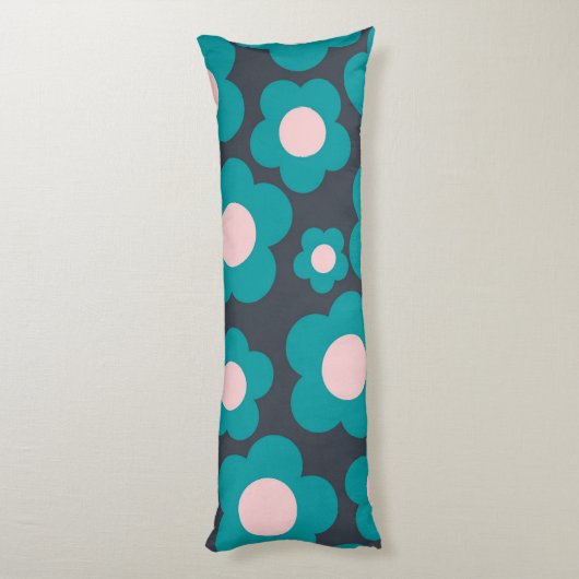 Blauwe en roze bloem Boho stijl Lichaamskussen (Achterkant (Verticaal))