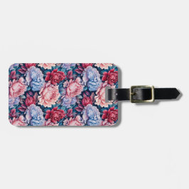 Blauwe en roze bloemen Blauwe rug Bagagelabel