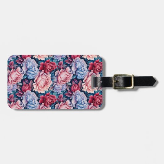 Blauwe en roze bloemen Blauwe rug Bagagelabel (Voorkant horizontaal)