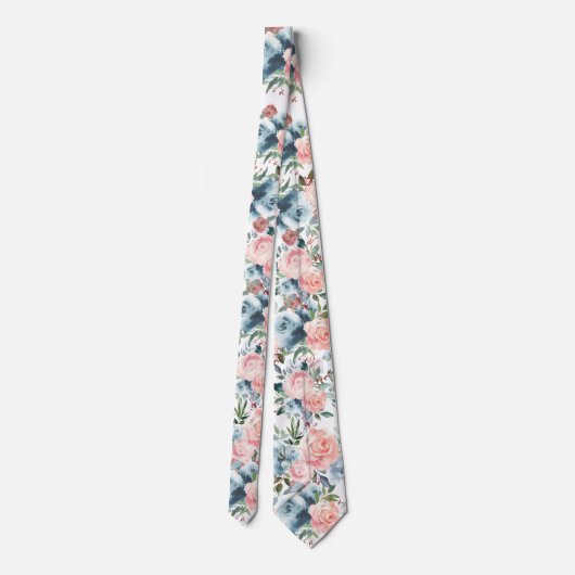 Blauwe en roze bloemen bloemen formele Stropdas (Achterkant)