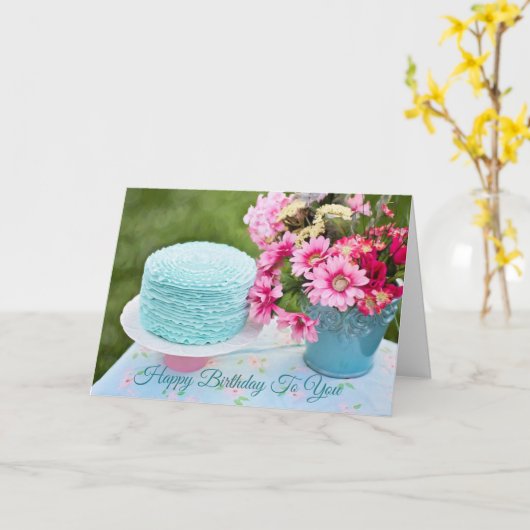 Blauwe en Roze Bloemen Elegant van de Kaart van de (Gele Bloem)