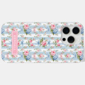 Blauwe en Roze Bloemen en Strikken Gestreept Case-Mate iPhone Case (Achterkant (horizontaal))