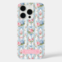 Blauwe en Roze Bloemen en Strikken Gestreept